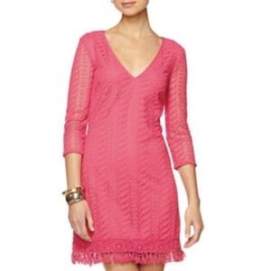 Lilly Pulitzer Hot Pink Crochet V-Neck Tunic